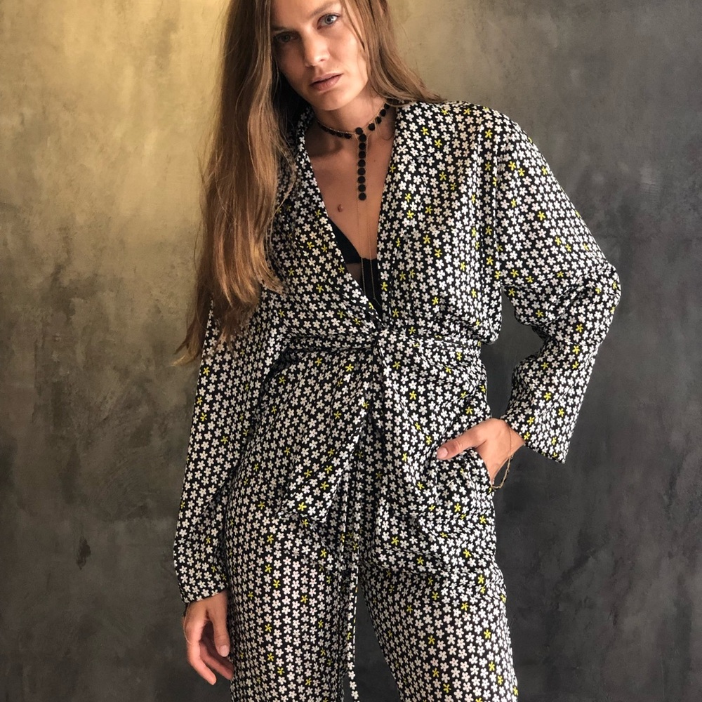 We are Hedonist set. Pants and jacket. Made in New York from rolls end fabric.